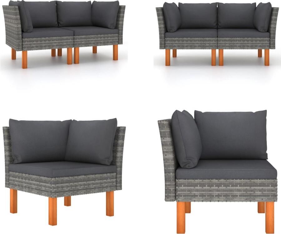 VidaXL Hoekbanken 2 st poly rattan en massief eucalyptushout Hoekelement Hoekelementen Hoekbank Hoekbanken