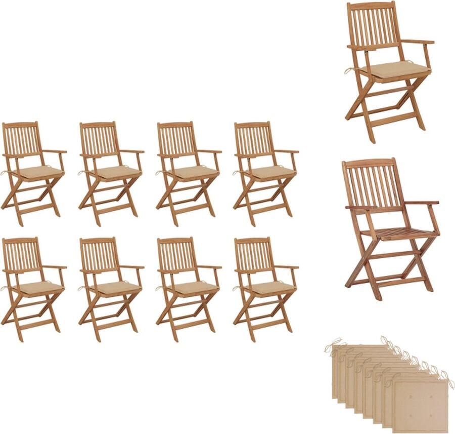 VidaXL Houten Eetstoelen Set van 8 Massief Acaciahout Geolied Inklapbaar Tuinstoel
