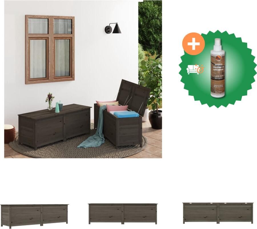VidaXL Houten Kussenbox 200 x 50 x 56 cm Antraciet Massief Vurenhout Opberger Inclusief Houtreiniger en verfrisser