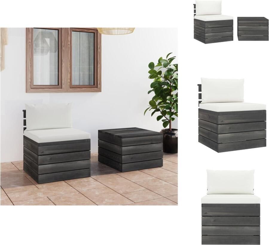VidaXL Houten Pallettuinset Middenbank 60x65x71.5cm Tafel 60x60x41.5cm Zitkussen 60x60x6cm Rugkussen 60x38x13cm Tuinset