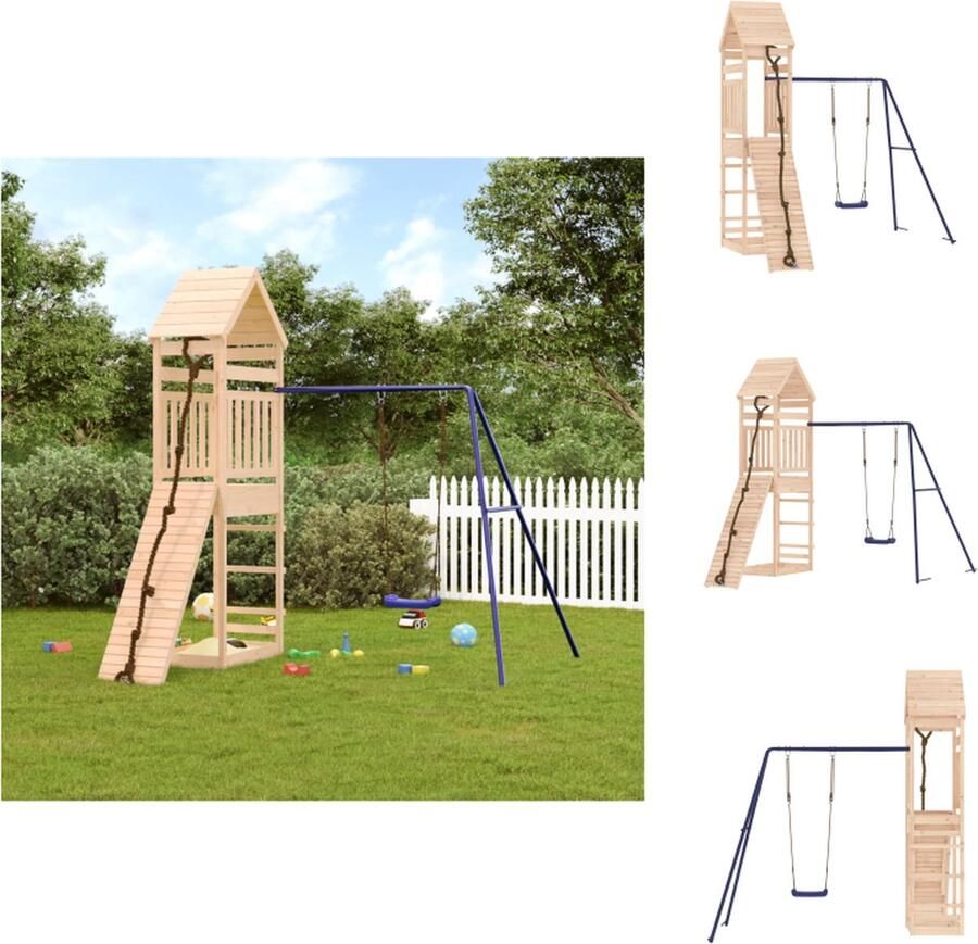 VidaXL Houten Speelset Massief grenenhout Multi-activiteitencentra 245 x 256 x 264 cm (L x B x H) 3-8 jaar oud Max 45 kg Handleiding meegeleverd Kleur- blauw Speeltoestellencombinatie