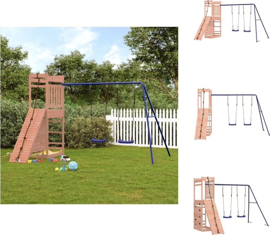 VidaXL Houten Speelset Speeltuin voor thuis Massief douglashout 316 x 257 x 207 cm Incl klimwand dubbele schommel en rotswand Geschikt voor kinderen van 3-8 jaar oud Max gewicht 45 kg Montage nodig Speeltoestellencombinatie