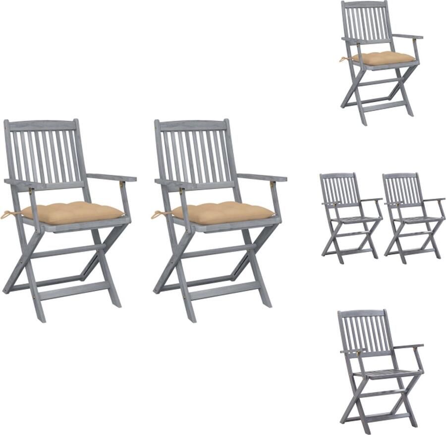 VidaXL Houten Stoelenset Klapstoel Massief Acaciahout Greywash Beige Kussen 54x57x91cm Tuinstoel