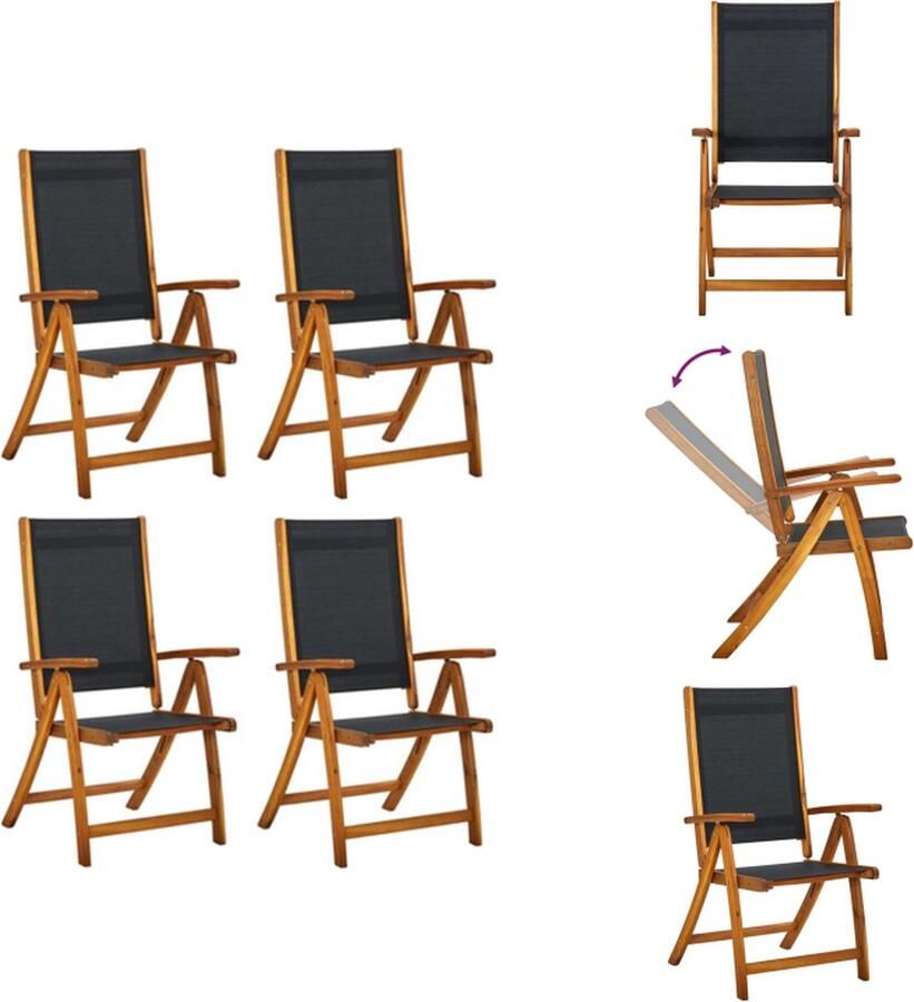 VidaXL Houten Tuinstoelen Acaciahout Waterbestendig Verstelbare Rugleuning Inklapbaar Set van 4 Tuinstoel