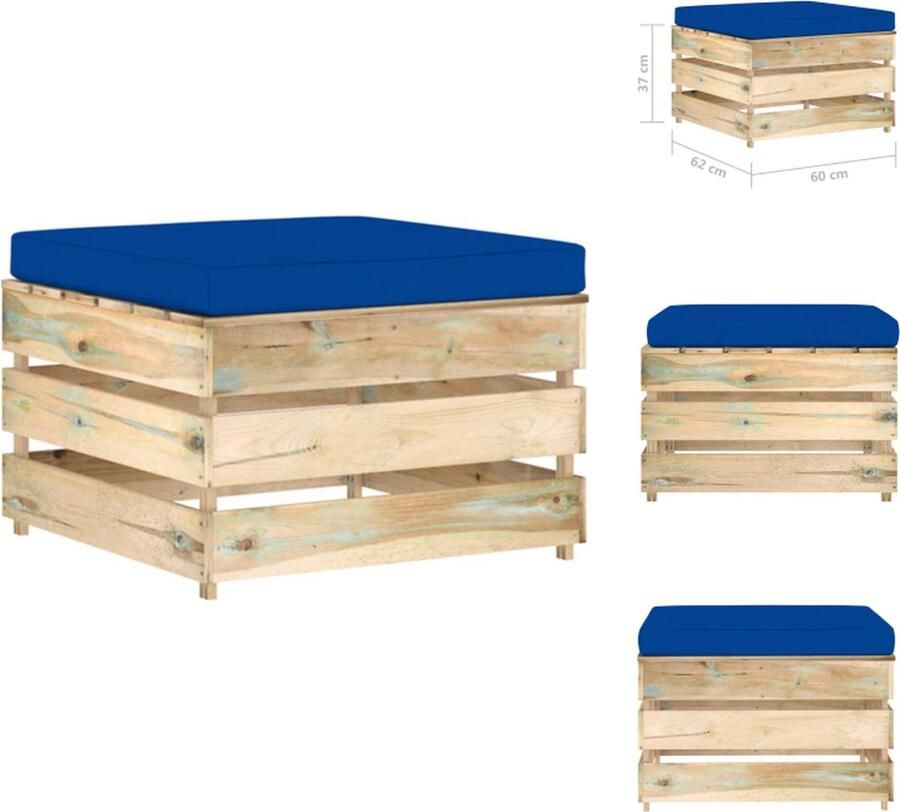 VidaXL Houten Voetenbank Grenenhout 60 x 62 x 37 cm Blauw kussen Tuinbank
