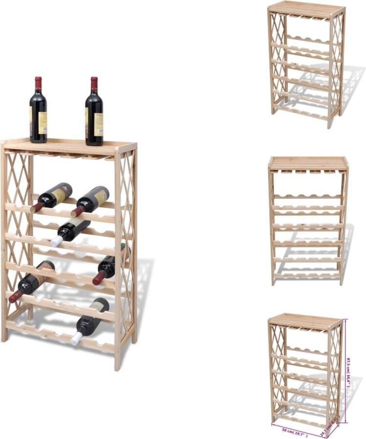 VidaXL Houten Wijnrek 50 x 24.7 x 87.5 cm capaciteit 25 flessen Wijnrek