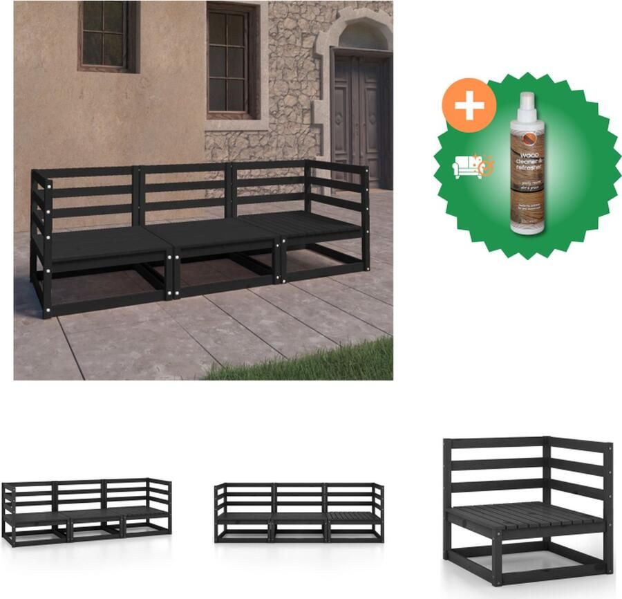 VidaXL Houten Zitbank 3 zitsbank Zwart 70x70x67cm Loungebank Inclusief Houtreiniger en verfrisser