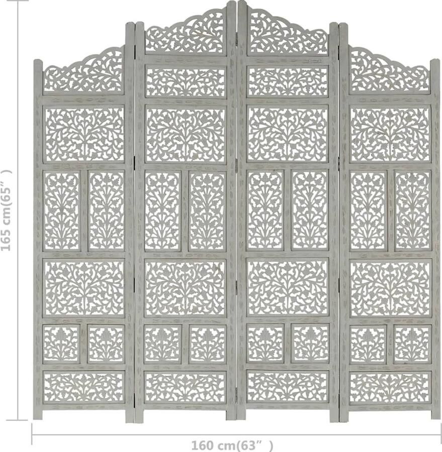 VidaXL -Kamerscherm-4-panelen-handgesneden-160x165-cm-mangohout-grijs