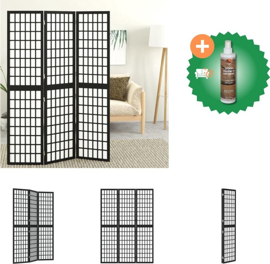 VidaXL Kamerscherm inklapbaar 3 panelen Japanse stijl 120x170 cm zwart Kamerscherm Inclusief Houtreiniger en verfrisser