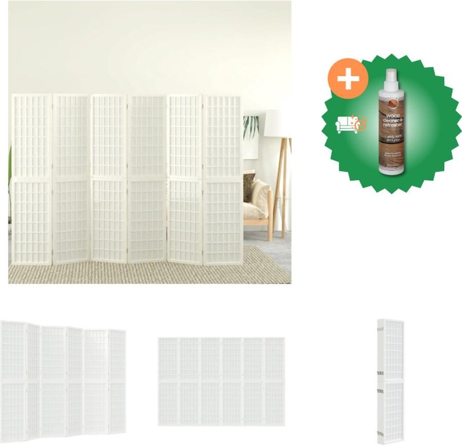 VidaXL Kamerscherm inklapbaar 6 panelen Japanse stijl 240x170 cm wit Kamerscherm Inclusief Houtreiniger en verfrisser