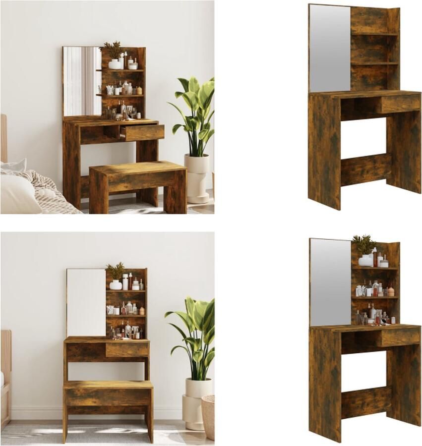 VidaXL Kaptafel met spiegel 74-5x40x141 cm gerookt eikenkleurig Kaptafel Kaptafels Kap Tafel Make-up Tafel