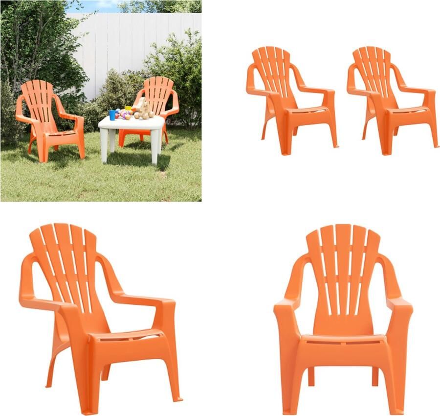 VidaXL Kindertuinstoelen 2 st hout-look 37x34x44 cm polypropeen oranje Tuinstoel Tuinstoelen Campingstoel Terrasstoel