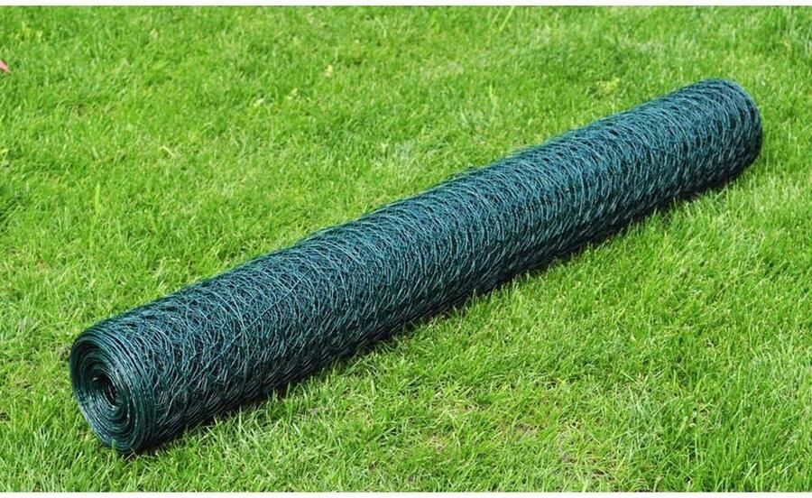 VidaXL Kippengaas 25x0.5 m gegalvaniseerd staal met PVC-coating groen