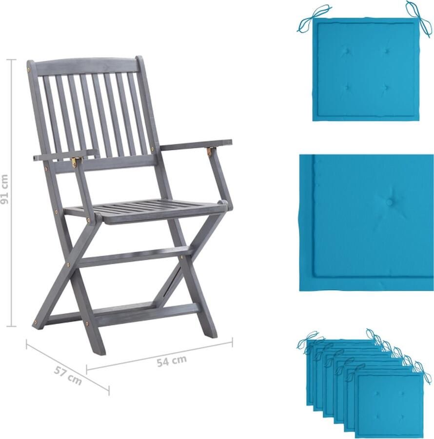 VidaXL Klapstoelen Acaciahout Greywash 54x57x91cm Koningsblauw Tuinstoel