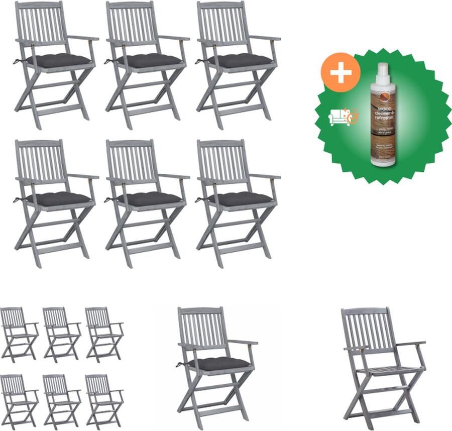 VidaXL Klapstoelen Massief Acaciahout Inklapbaar Met Kussens Tuinstoel Inclusief Houtreiniger en verfrisser