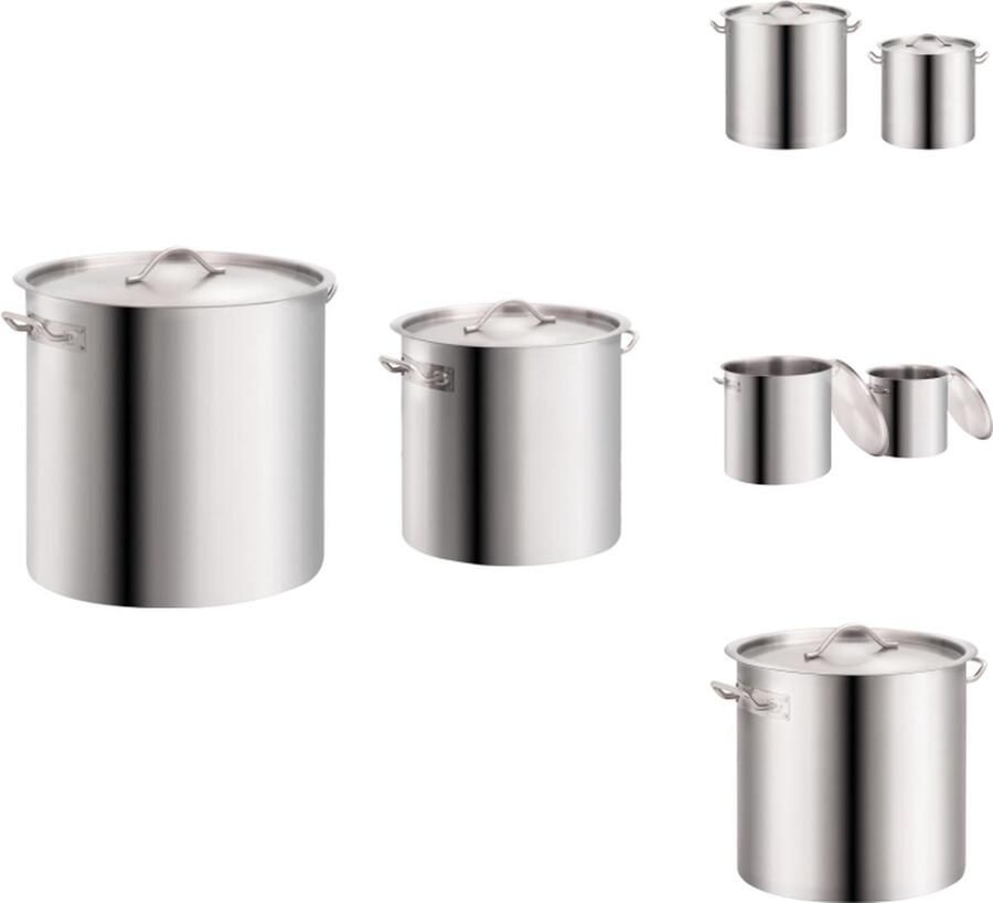 VidaXL Kookpannenset Roestvrij staal 71 L 36 L Gas Inductie Veilig ontwerp Pan