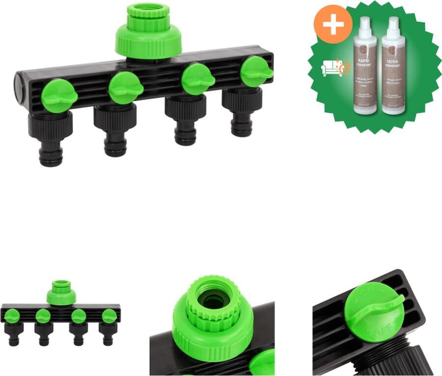 VidaXL Kraanadapter 4 wegs 19 5x6x11 cm ABS & PP groen en zwart Tuinsproeier Inclusief Onderhoudsset