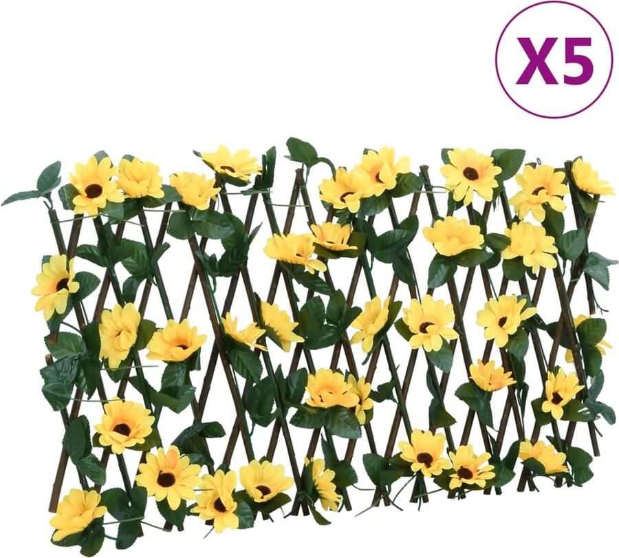 VidaXL Kunstplant klimop op latwerk 5 st uittrekbaar 180x20 cm geel