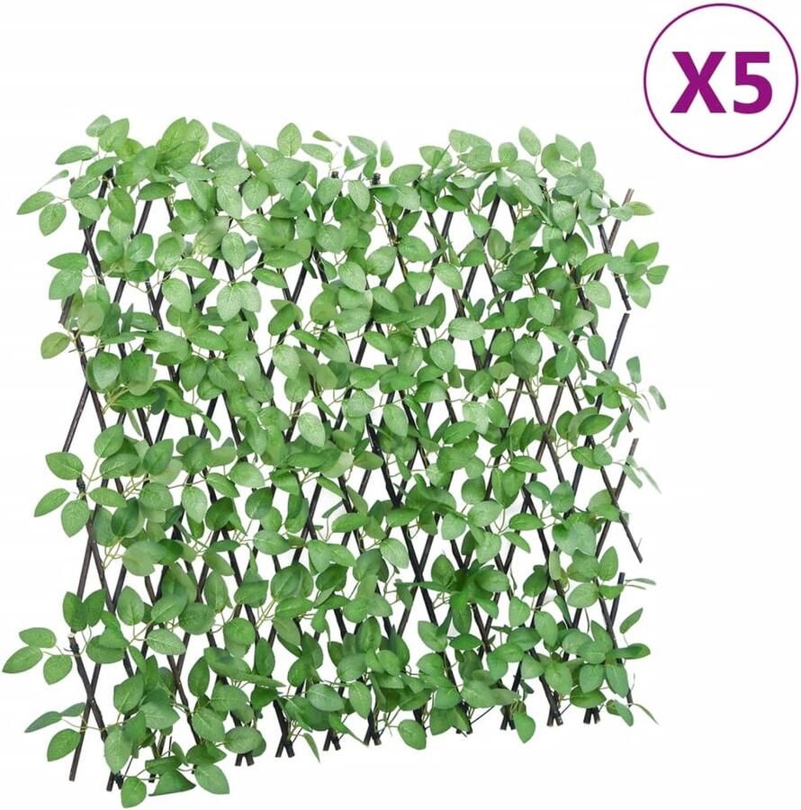 VidaXL Kunstplant klimop op latwerk 5 st uittrekbaar 180x65 cm groen