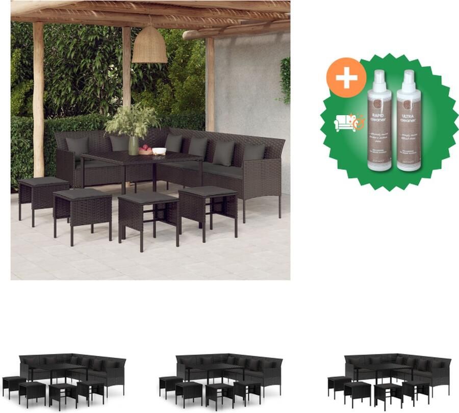 VidaXL L-vormige bank zwart PE-rattan en gepoedercoat staal 220 x 162 x 79.5 cm comfortabele zitkussens Tuinset Inclusief Onderhoudsset