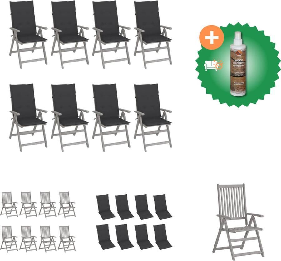 VidaXL Leunstoel Trendy Massief Acaciahout Greywash Verstelbaar Set van 8 Tuinstoel Inclusief Houtreiniger en verfrisser