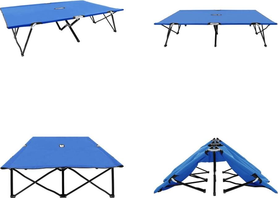 VidaXL Ligbed 2-persoons inklapbaar staal blauw Ligbed Ligbedden Zonnebed Zonnebedden