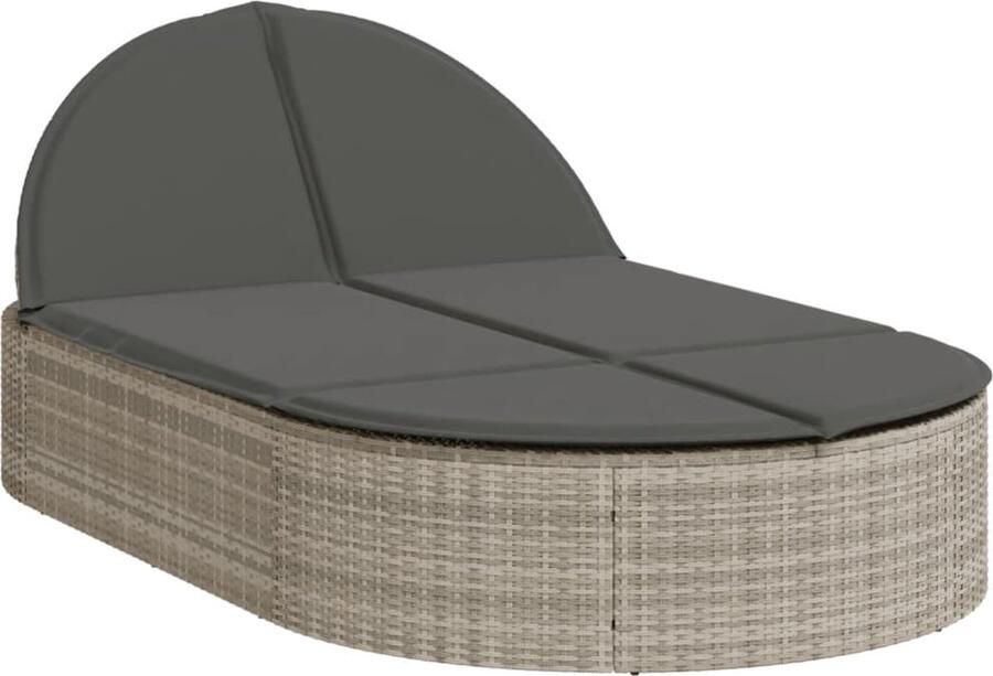 VidaXL Ligbed 2-persoons met kussens poly rattan lichtgrijs