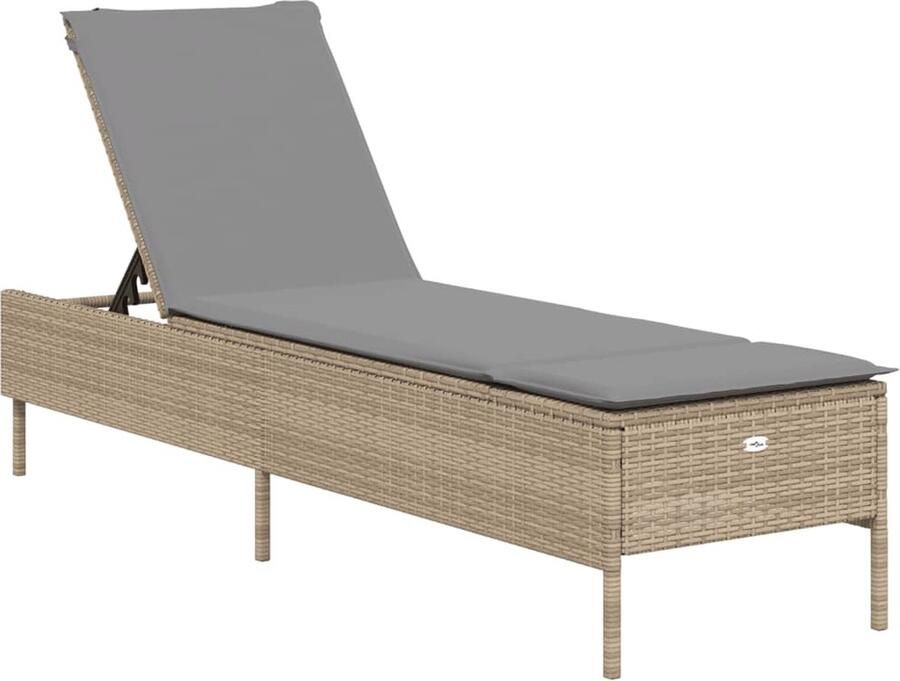 VidaXL Ligbed met kussen poly rattan beige