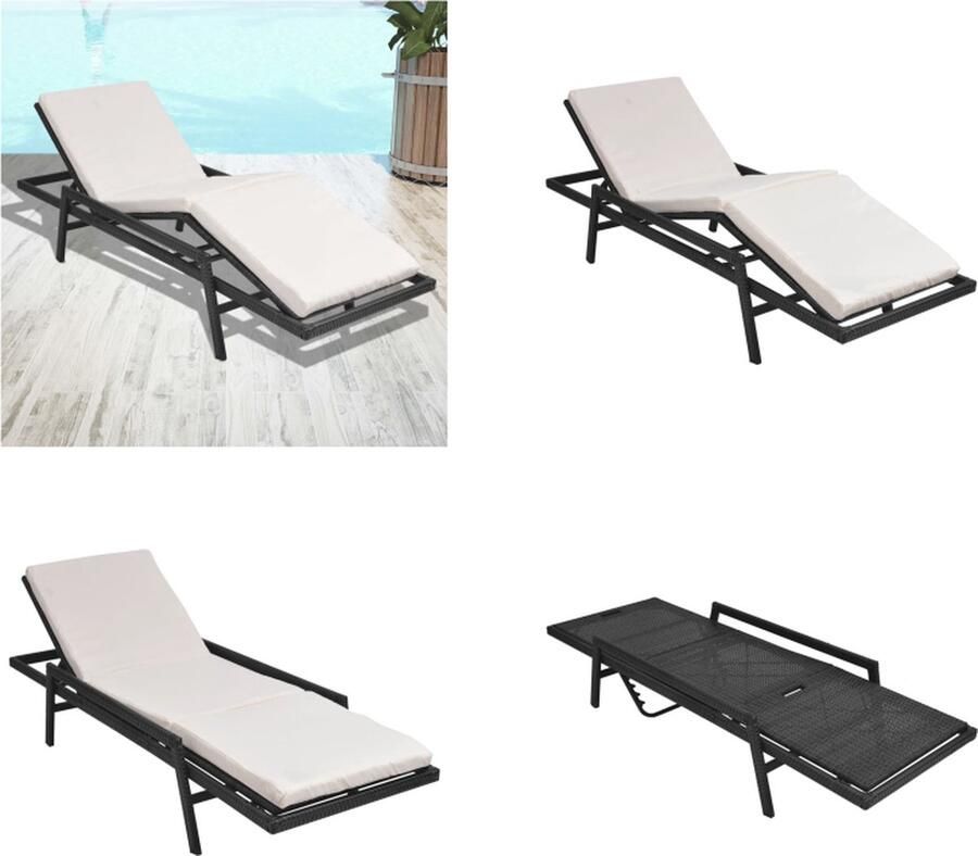 VidaXL Ligbed met kussen poly rattan zwart Ligstoel Ligstoelen Schommelstoel Schommelstoelen