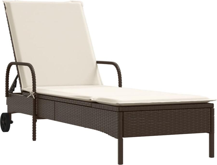 VidaXL Ligbed met wielen en kussen poly rattan bruin