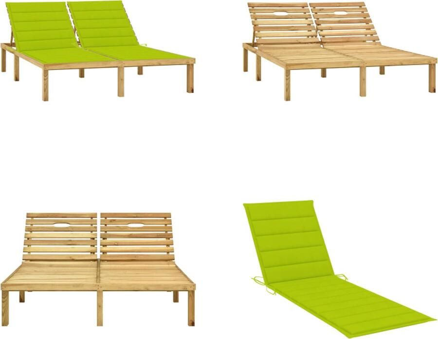 VidaXL Ligbed tweepersoons met kussens geïmpregneerd grenenhout Zonnestoel Zonnestoelen Zonnebed Zonnebedden