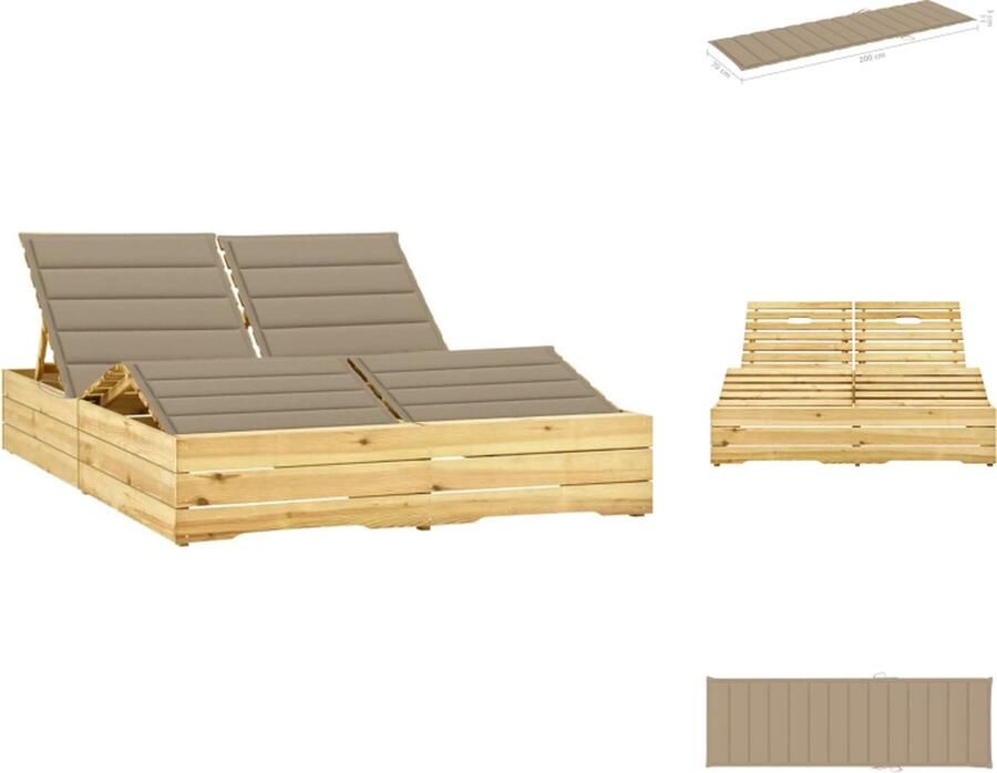 VidaXL Ligstoel Grenenhout 2-persoons 198x135x(30-75)cm Verstelbare rugleuning en voetensteun Ligbed