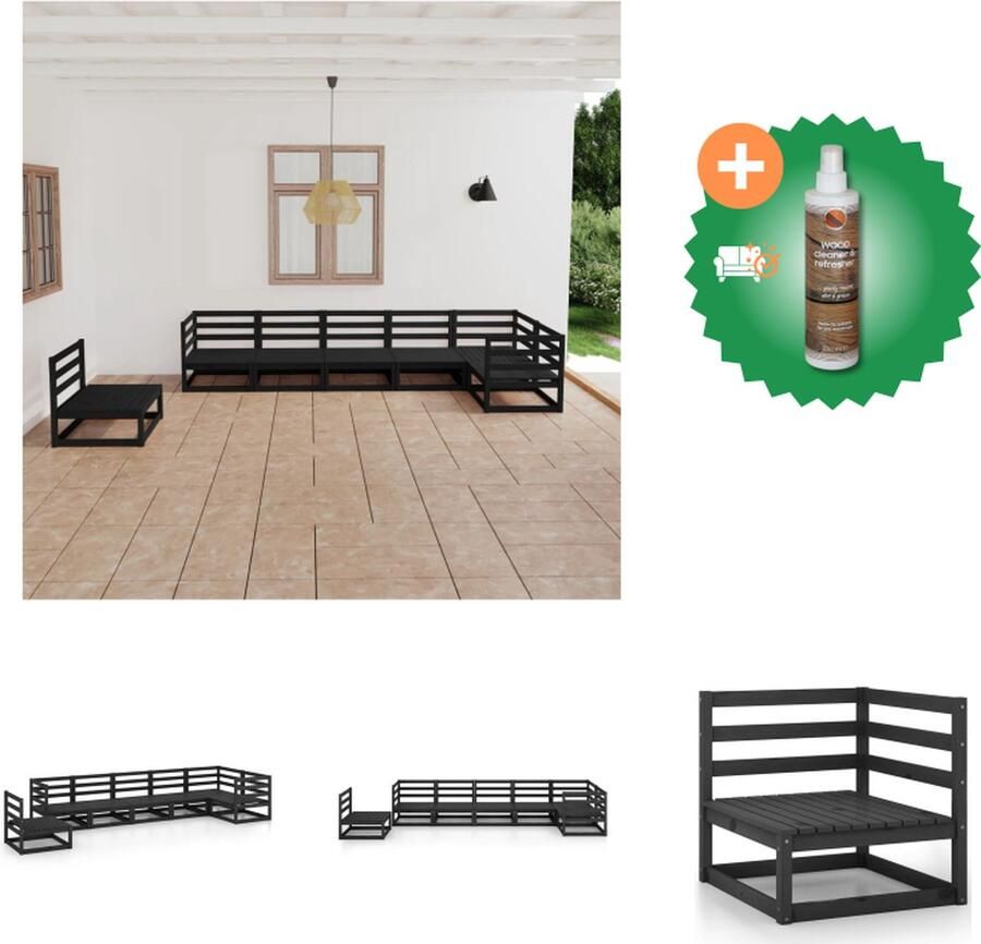 VidaXL Loungebank Grenenhout Zwart 4x middenbank 3x hoekbank 70 x 70 x 67 cm (B x D x H) Tuinset Inclusief Houtreiniger en verfrisser