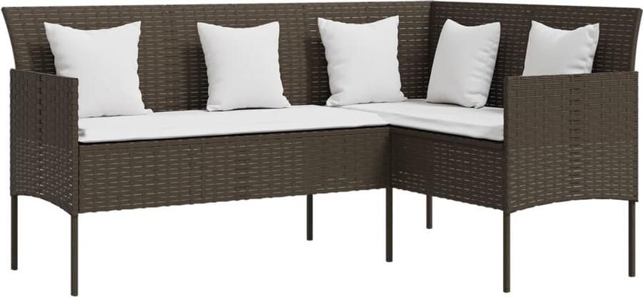 VidaXL Loungebank met kussens L-vormig poly rattan bruin