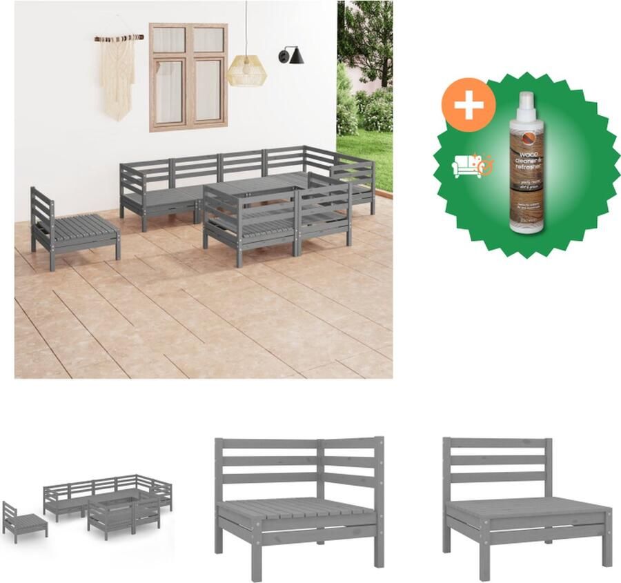 VidaXL Loungebank Pallet Grijs 63.5 x 63.5 x 62.5 cm Geïmpregneerd Grenenhout Tuinset Inclusief Houtreiniger en verfrisser