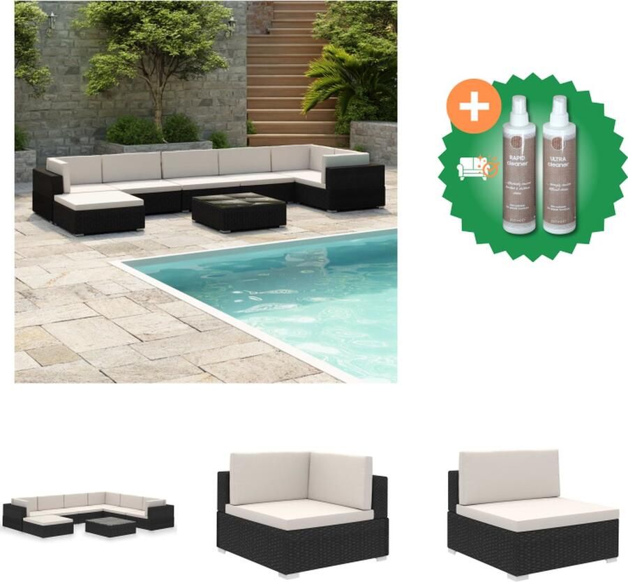 VidaXL Loungeset PE Rattan Staal frame Waterdicht Zwart 7 zitkussens 9 rugkussens Tuinset Inclusief Onderhoudsset