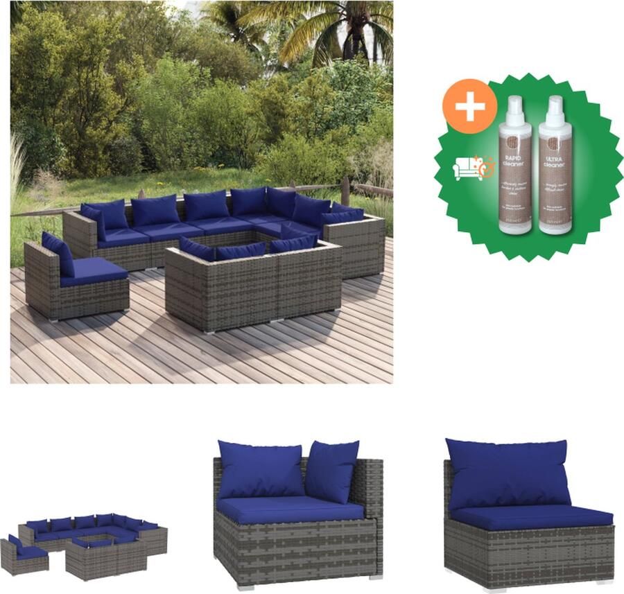 VidaXL Loungeset Poly rattan Grijs 5 hoekbank 4 middenbank 9 zitkussens 14 rugkussens Tuinset Inclusief Onderhoudsset
