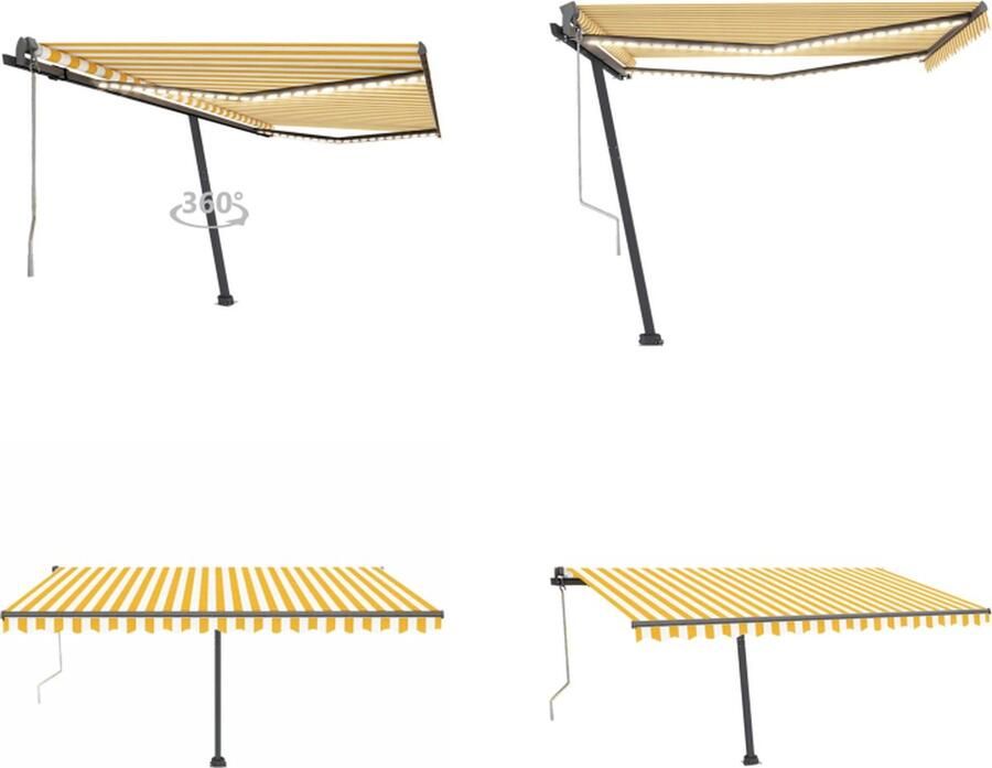 VidaXL Luifel automatisch met LED en windsensor 400x300 cm geel en wit Uitschuifbare Luifel Uitschuifbare Luifels Uittrekbare Luifel Uittrekbare Luifels