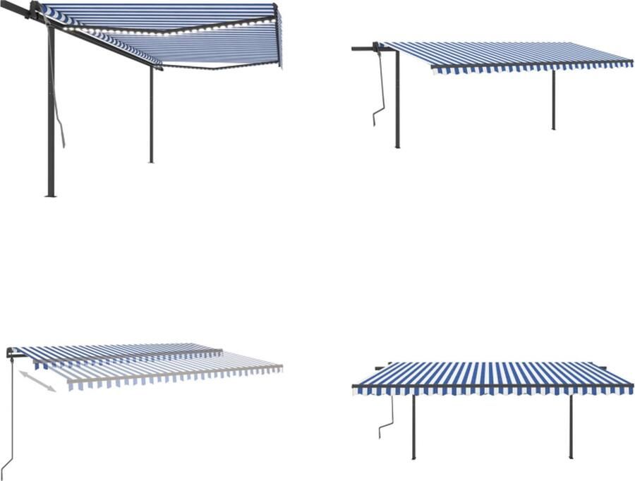 VidaXL Luifel automatisch met LED en windsensor 5x3 m blauw en wit Uitschuifbare Luifel Uitschuifbare Luifels Uittrekbare Luifel Uittrekbare Luifels