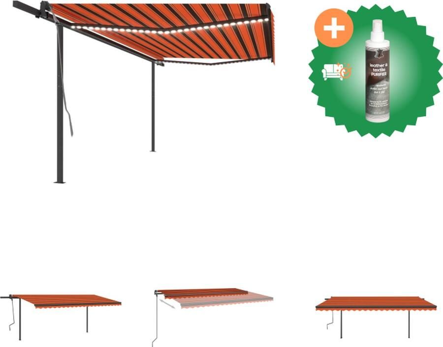 VidaXL Luifel automatisch met LED en windsensor 5x3 m oranje en bruin Vensterzonwering Inclusief Reiniger