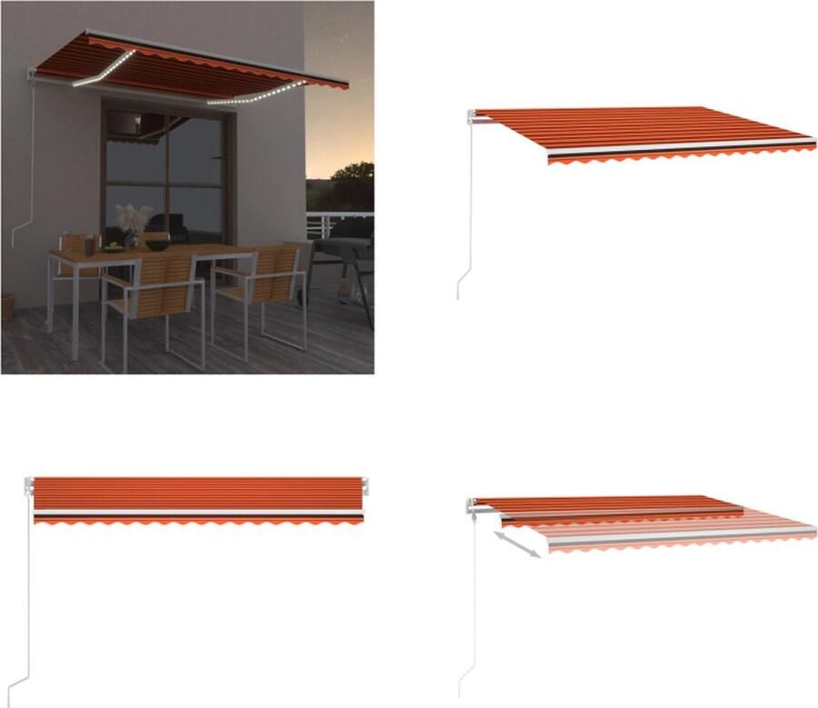 VidaXL Luifel automatisch met LED windsensor 450x300 cm oranje bruin Uitschuifbare Luifel Uitschuifbare Luifels Uittrekbare Luifel Uittrekbare Luifels