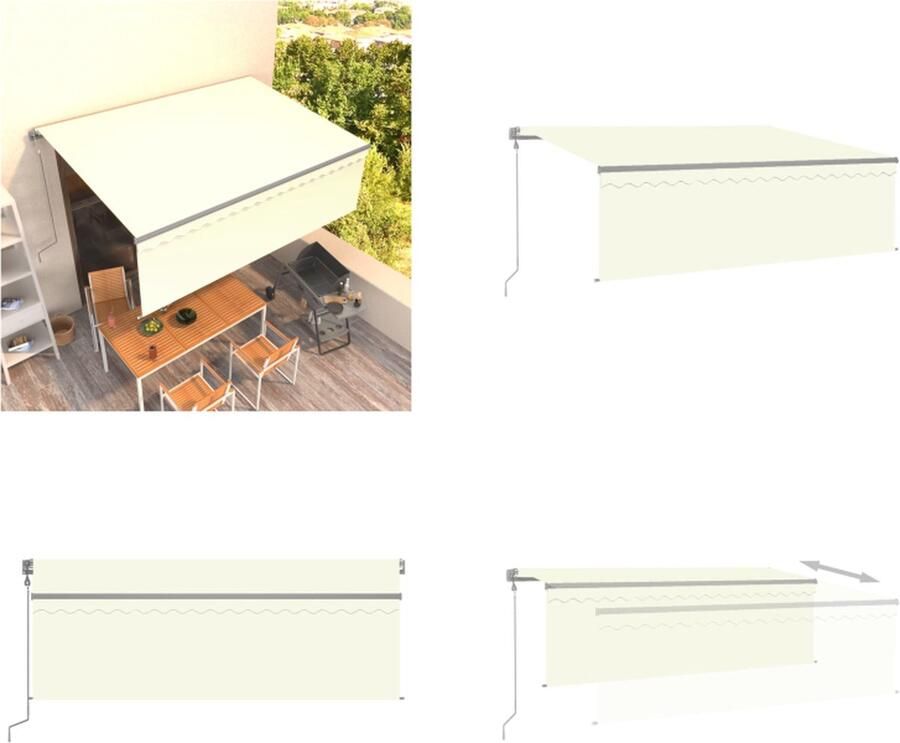 VidaXL Luifel automatisch uittrekbaar met rolgordijn 4-5x3 m crème Uitschuifbare Luifel Uitschuifbare Luifels Uittrekbare Luifel Uittrekbare Luifels