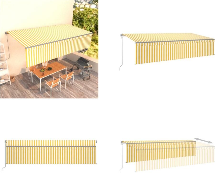 VidaXL Luifel automatisch uittrekbaar met rolgordijn 6x3 m geel en wit Uitschuifbare Luifel Uitschuifbare Luifels Uittrekbare Luifel Uittrekbare Luifels