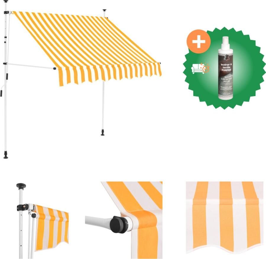 VidaXL Luifel handmatig uittrekbaar 200 cm oranje en witte strepen Vensterzonwering Inclusief Reiniger