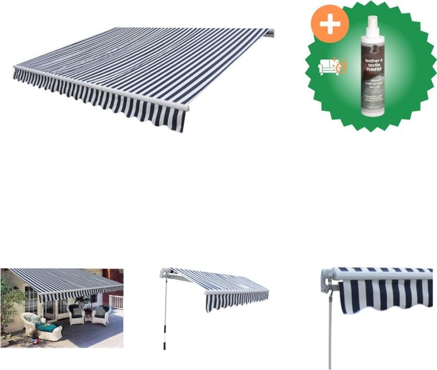 VidaXL Luifel handmatig uittrekbaar 300 cm blauw wit Vensterzonwering Inclusief Reiniger