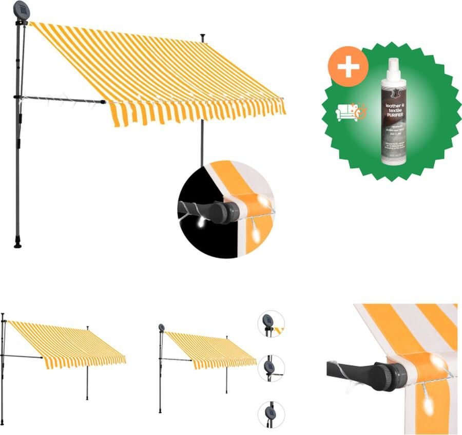 VidaXL Luifel handmatig uittrekbaar met LED 300 cm wit en oranje Vensterzonwering Inclusief Reiniger