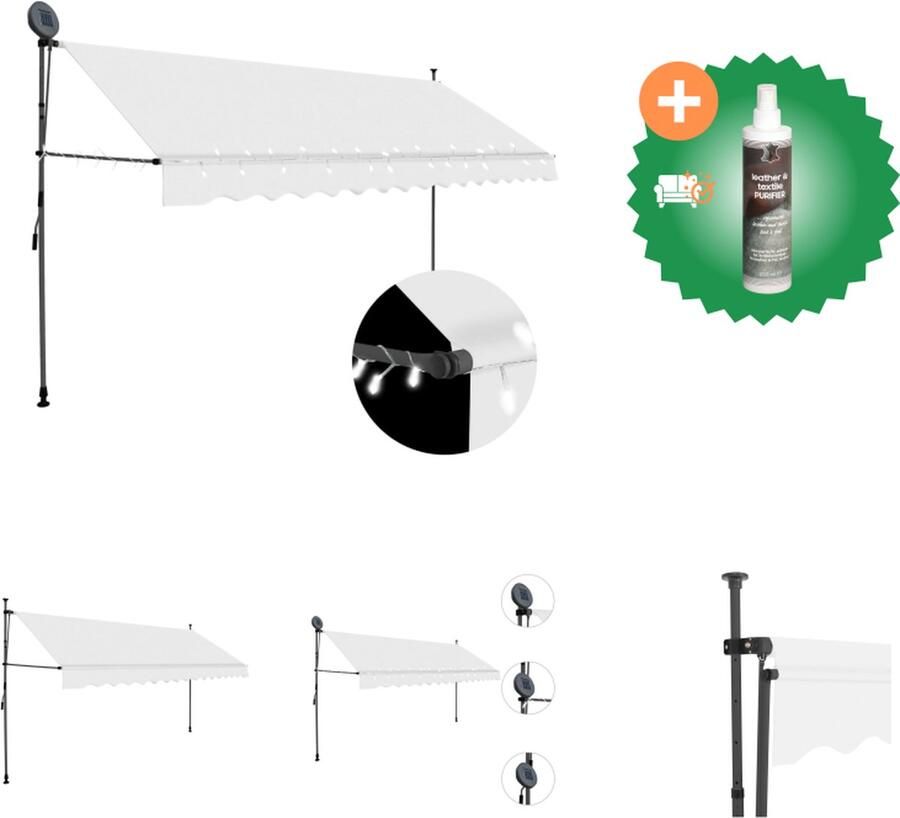 VidaXL Luifel handmatig uittrekbaar met LED 400 cm crème Vensterzonwering Inclusief Reiniger