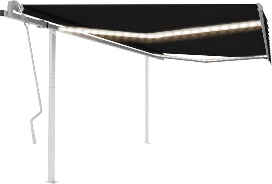 VidaXL Luifel handmatig uittrekbaar met LED 4x3 m antracietkleurig