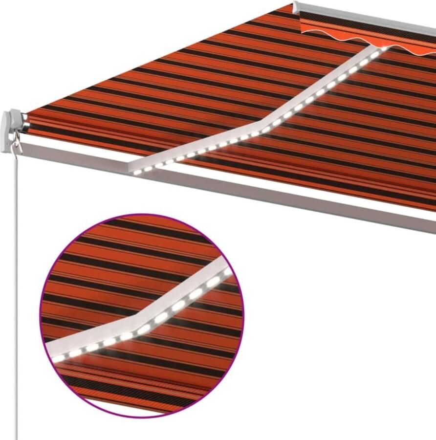 VidaXL Luifel handmatig uittrekbaar met LED 500x300 cm oranje en bruin