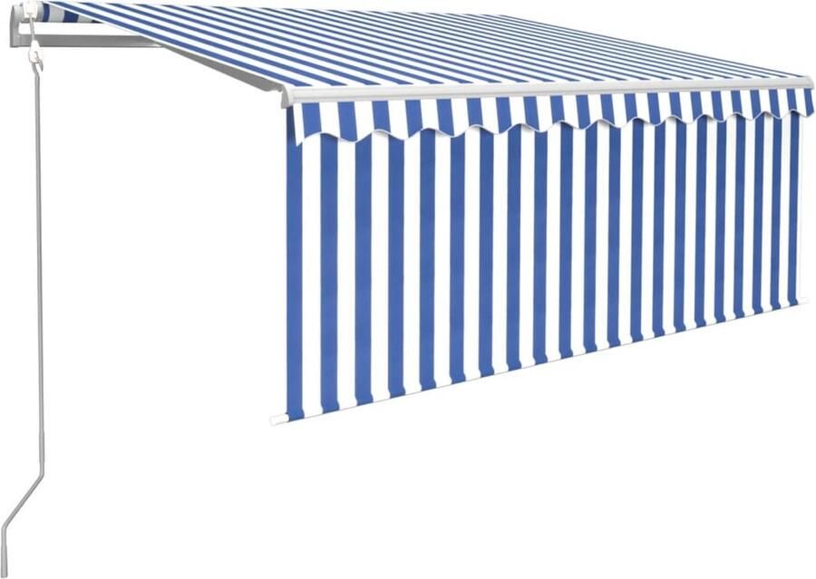 VidaXL Luifel met rolgordijn LED en windsensor 3 5x2 5 m blauw en wit